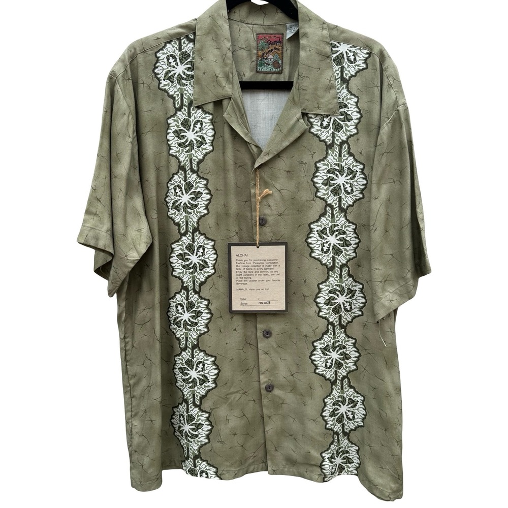 Pineapple Connection Mens L Green Tropical Hibiscus Aloha Shirt NEW Hawaiian